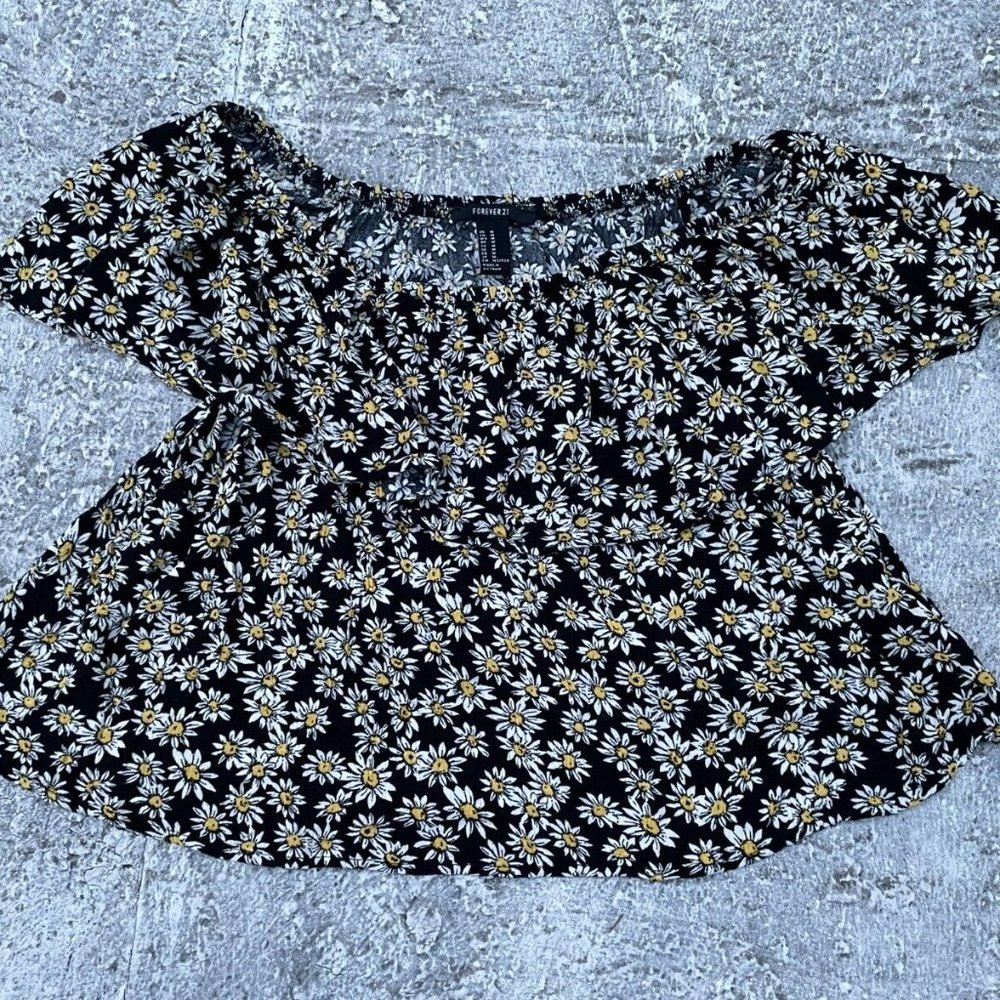 Forever21 Women Top Blouse Floral Pattern Cropped Top Size M